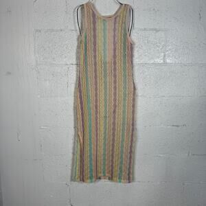 Miken Women's Open Knit Sleeveless Cover up Dress Sand/Peach/Blue, Small